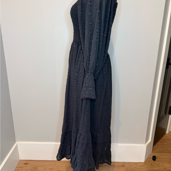 Oliphant Smocked Top Ruffle Midi- Midnight Black/Gold Tiered Dress, Size SMALL - Picture 10 of 17